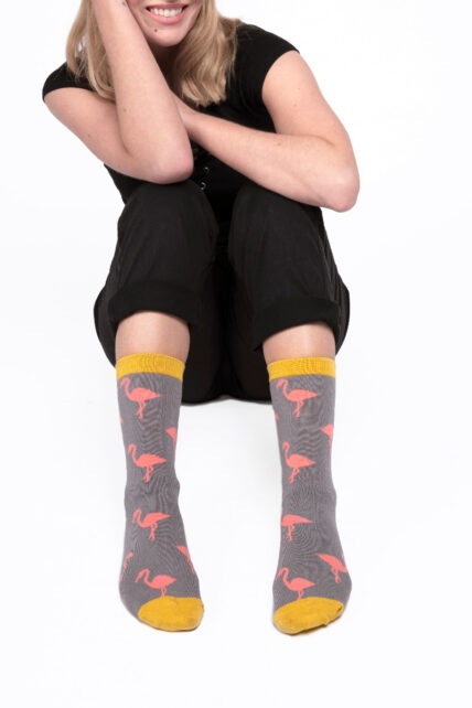 Flamingo Socks Grey-1274