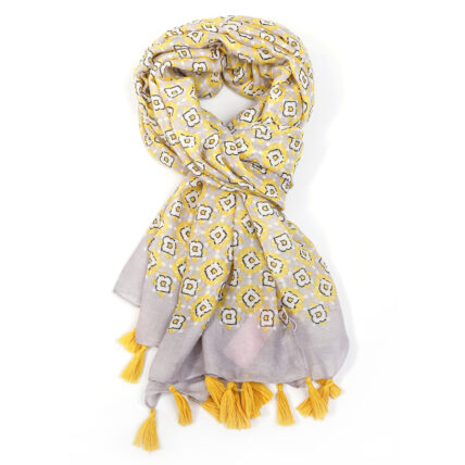 Flower with Tassels Scarf Yellow-0