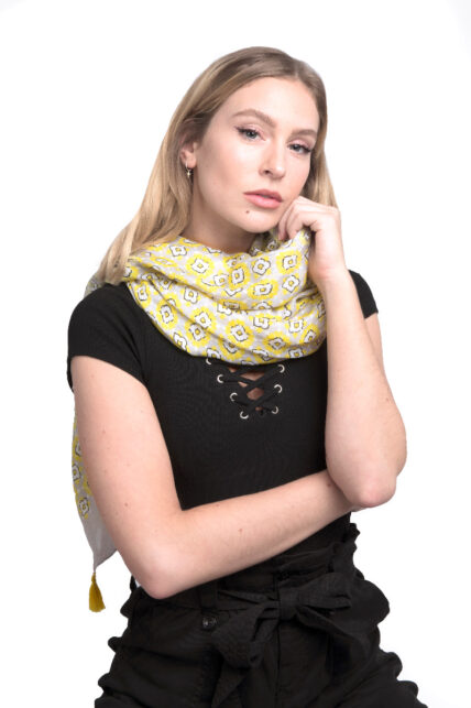 Flower with Tassels Scarf Yellow-1511