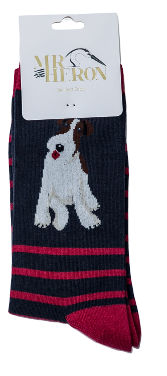 Mr Heron Fox Terrier Stripes Socks Navy-2458