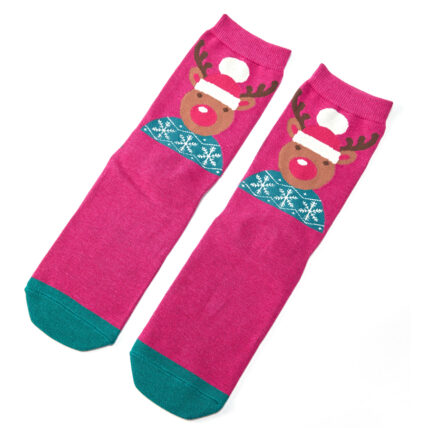 Santa Reindeer Socks Damson-0