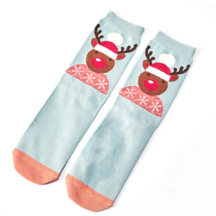 Santa Reindeer Socks Powder Blue-0