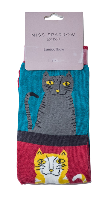 Cats & Stripes Socks Teal-2443