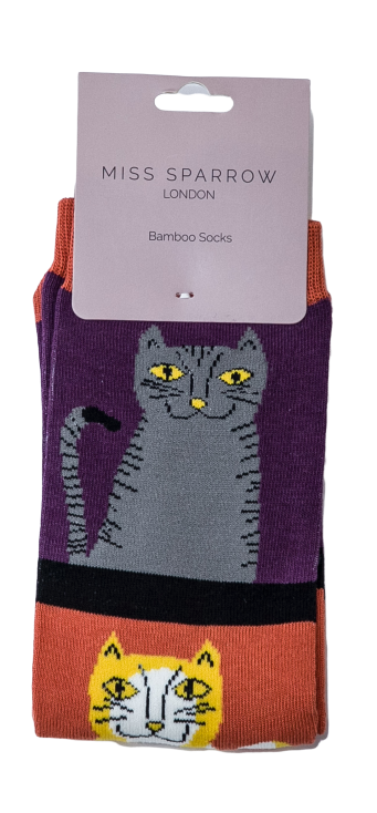 Cats & Stripes Socks Purple-2442