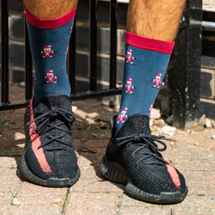 Mr Heron Pixel Santa Socks Navy-3504