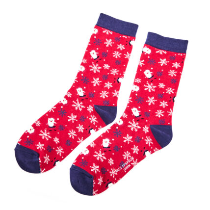 Snowflakes & Santas Socks Red-2204