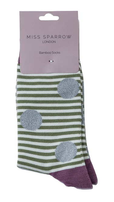 Sparkle Spots & Stripes Socks Olive-2452