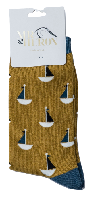 Mr Heron Little Boats Socks Mustard-2460