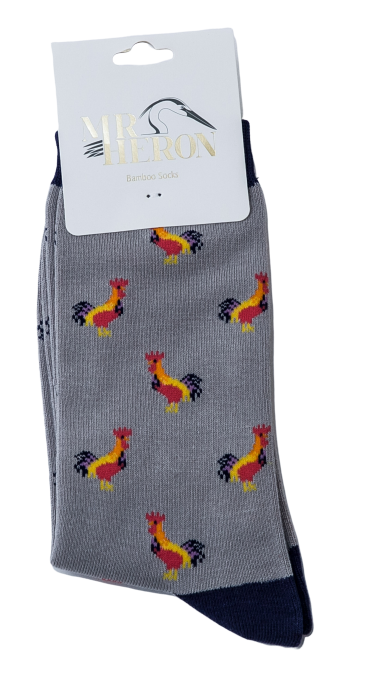 Mr Heron Roosters Socks Grey-2462