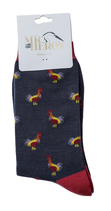 Mr Heron Roosters Socks Charcoal-2464