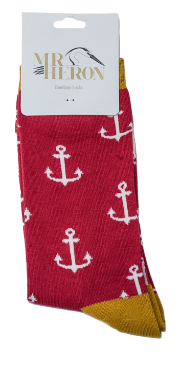 Mr Heron Anchors Socks Red-2478