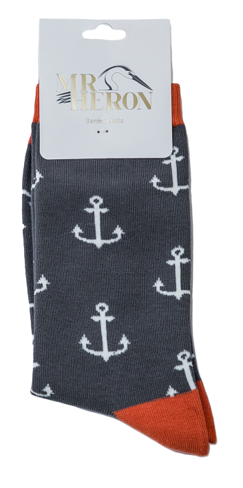 Mr Heron Anchors Socks Grey-2477
