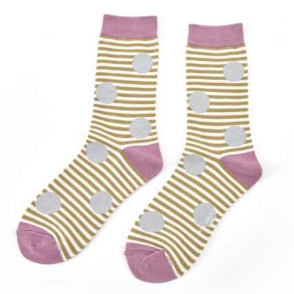 Sparkle Spots & Stripes Socks Olive-0