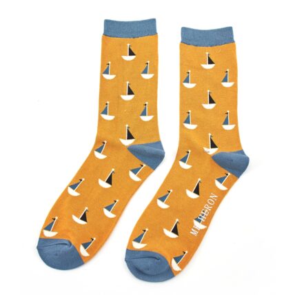 Mr Heron Little Boats Socks Mustard-0
