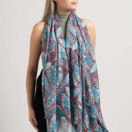Watercolour Leaves Scarf Denim&Teal-0