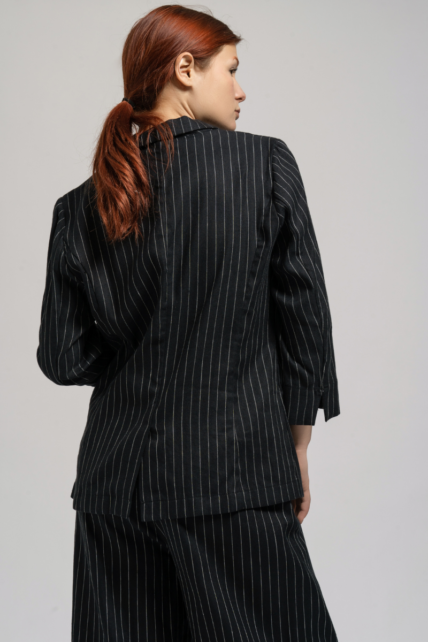 Stripes Linen Jacket Black-4262