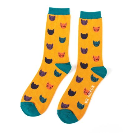 Mr Heron Kitty Faces Socks Mustard-0