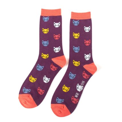 Mr Heron Kitty Faces Socks Purple-0
