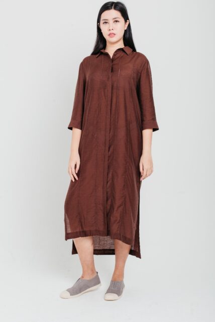 Brown Tencel Linen Dress-0