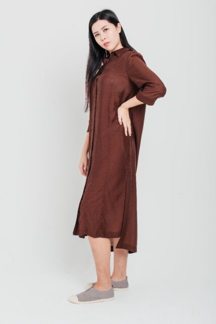 Brown Tencel Linen Dress-2846