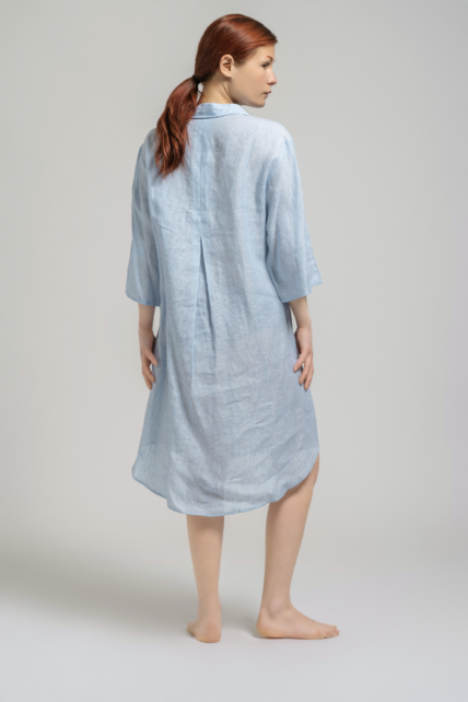 Blue Stripes Linen Dress-4294
