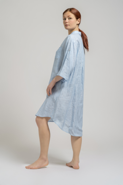 Blue Stripes Linen Dress-4293