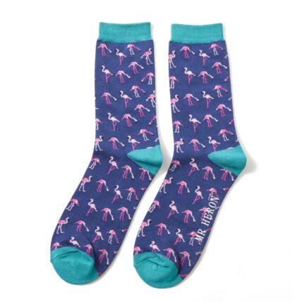 Mr Heron Wild Flamingos Socks Navy-0