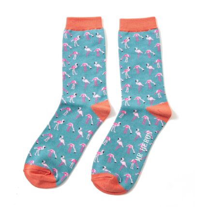 Mr Heron Wild Flamingos Socks Teal-0
