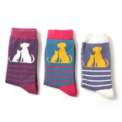 Cat & Dog Stripe Socks Purple-3012