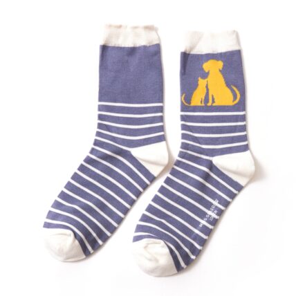 Cat & Dog Stripe Socks Denim-0