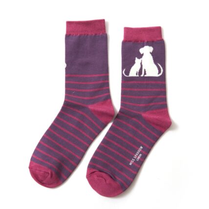 Cat & Dog Stripe Socks Purple-0