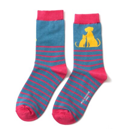 Cat & Dog Stripe Socks Teal-0