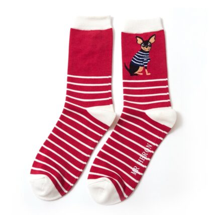 Mr Heron Chihuahua Stripes Socks Red-0