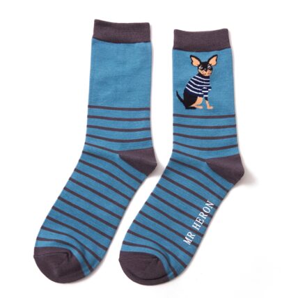 Mr Heron Chihuahua Stripes Socks Teal-0