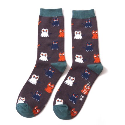 Mr Heron Little Kitties Socks Grey-0