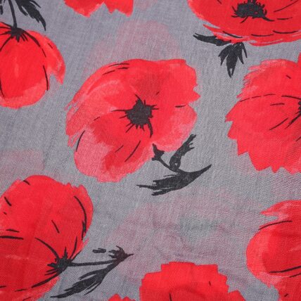 Painted Poppies Scarf Grey-3184