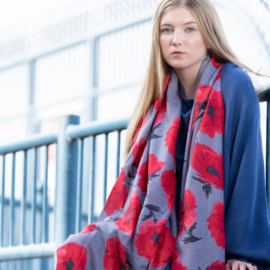 Painted Poppies Scarf Grey-0