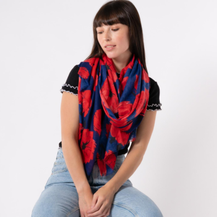 Painted Poppies Scarf Navy-0