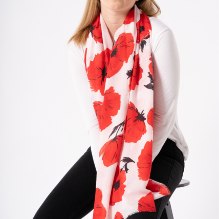 Painted Poppies Scarf White-0
