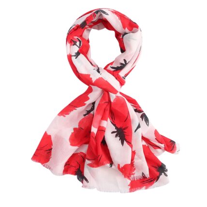 Painted Poppies Scarf White-3185