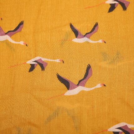 Flying Flamingos Scarf Mustard-3198