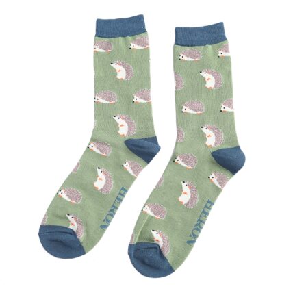 Mr Heron Cute Hedgehogs Socks Green-3348