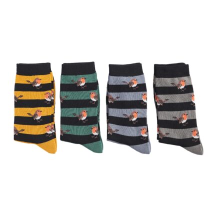 Mr Heron Robins & Stripes Socks Mustard-3435