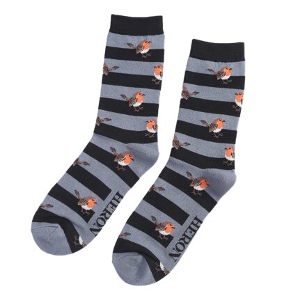 Mr Heron Robins & Stripes Socks Blue-3426