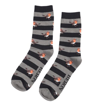 Mr Heron Robins & Stripes Socks Grey-0