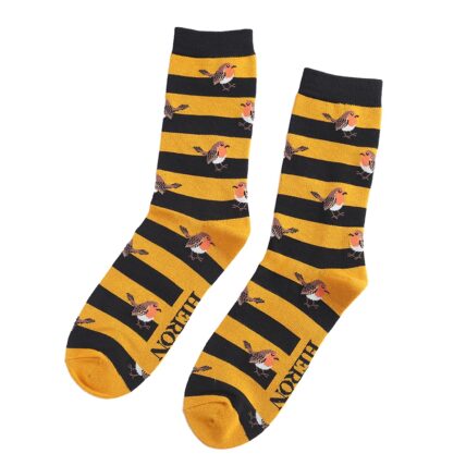 Mr Heron Robins & Stripes Socks Mustard-0