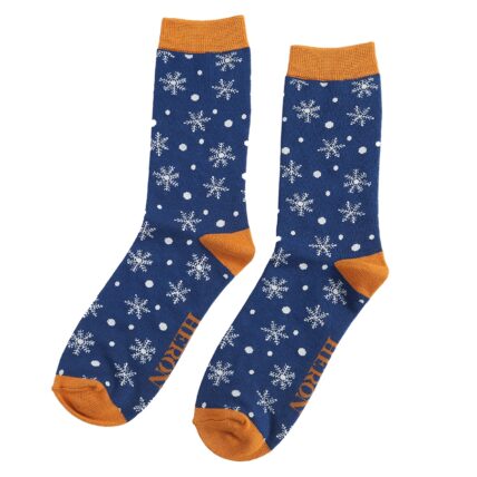 Mr Heron Snowflakes Socks Navy-3442