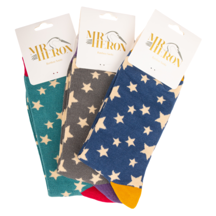 Mr Heron Stars Socks Grey-3444