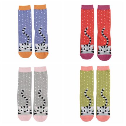 Kitty & Spots Socks Blue-3643