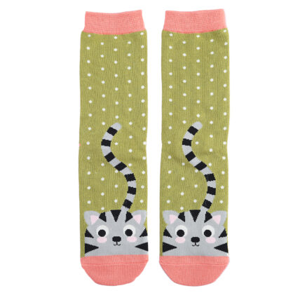 Kitty & Spots Socks Moss-0